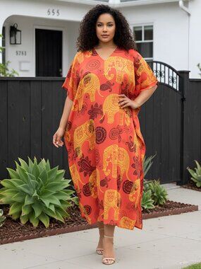 Plus Size Women Caftan Dress Comfy Maxi Mumu Dresses Kimono Sleeve for Summer